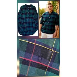 VTG Polo Ralph Lauren Mens Size XL Big Plaid Oxford Button Down LS Shirt Cotton